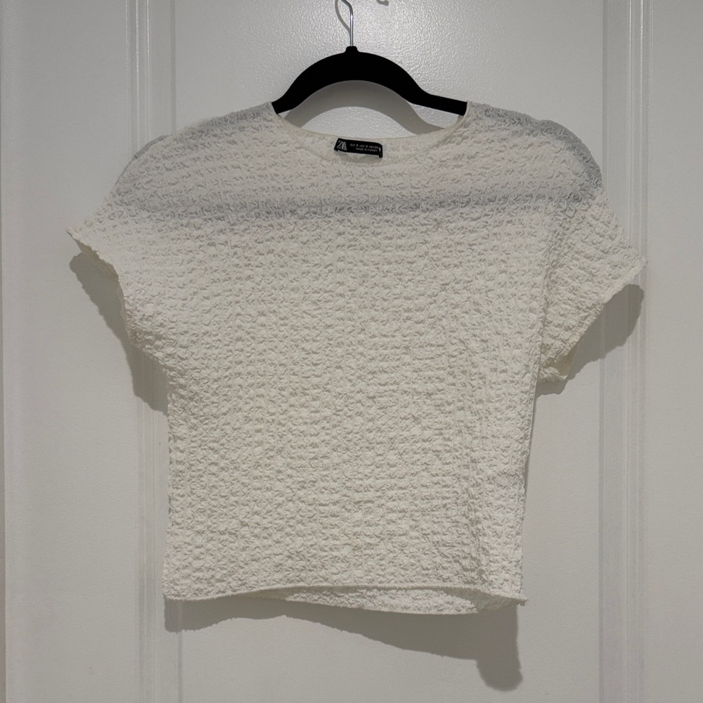 Zara Cream Textured Crop Top
